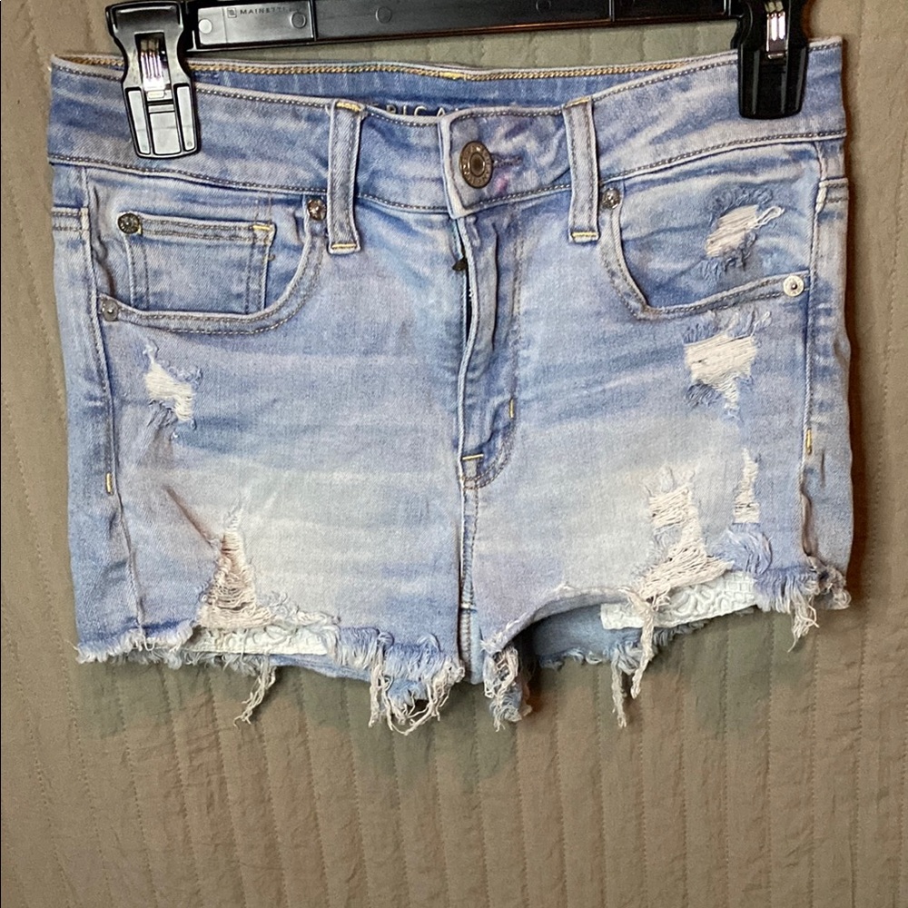 Distressed Light Blue Denim Shorts